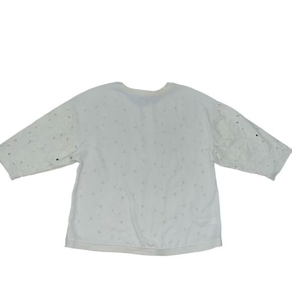 LOFT Cream Floral Embroidered Eyelet 3/4 Sleeve Blouse Size L - Picture 2 of 8